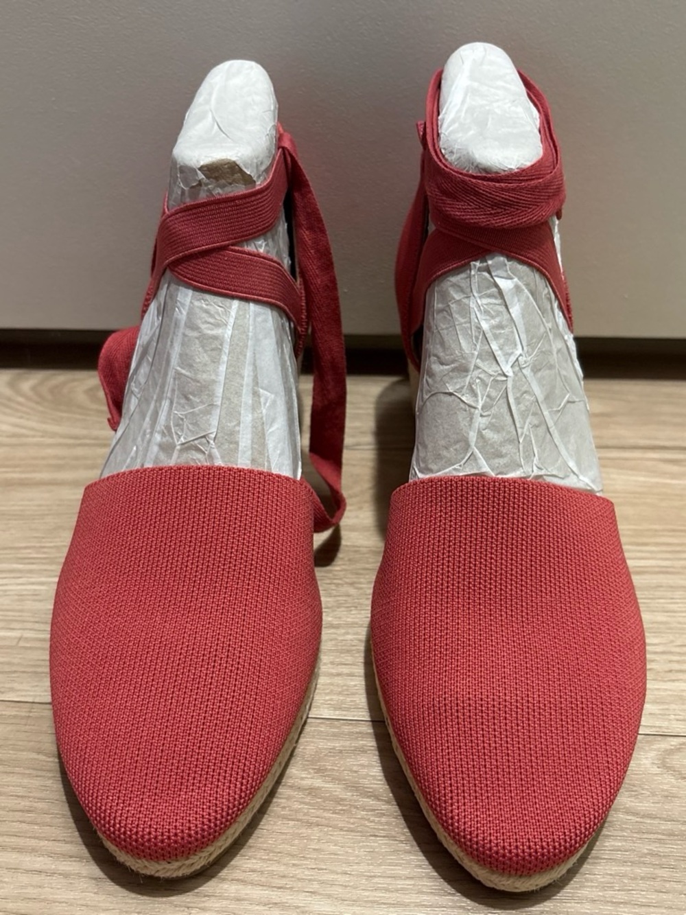 Women's Coral Pink Canvas Espadrille Flats with Ankle Tie